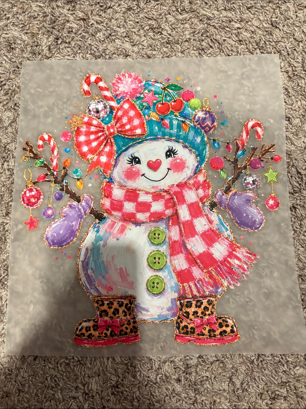 Playful Pink & Teal Snowman Holiday DTF Transfer